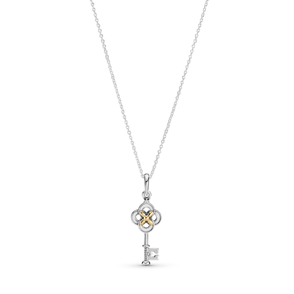 Halsband "Two-Tone Key & Flower Necklace" - Pandora