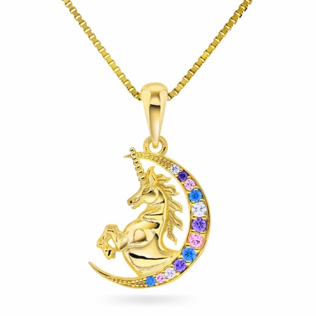 Pia & Per"Förgylld Unicorn m färgade cz"-Halsband